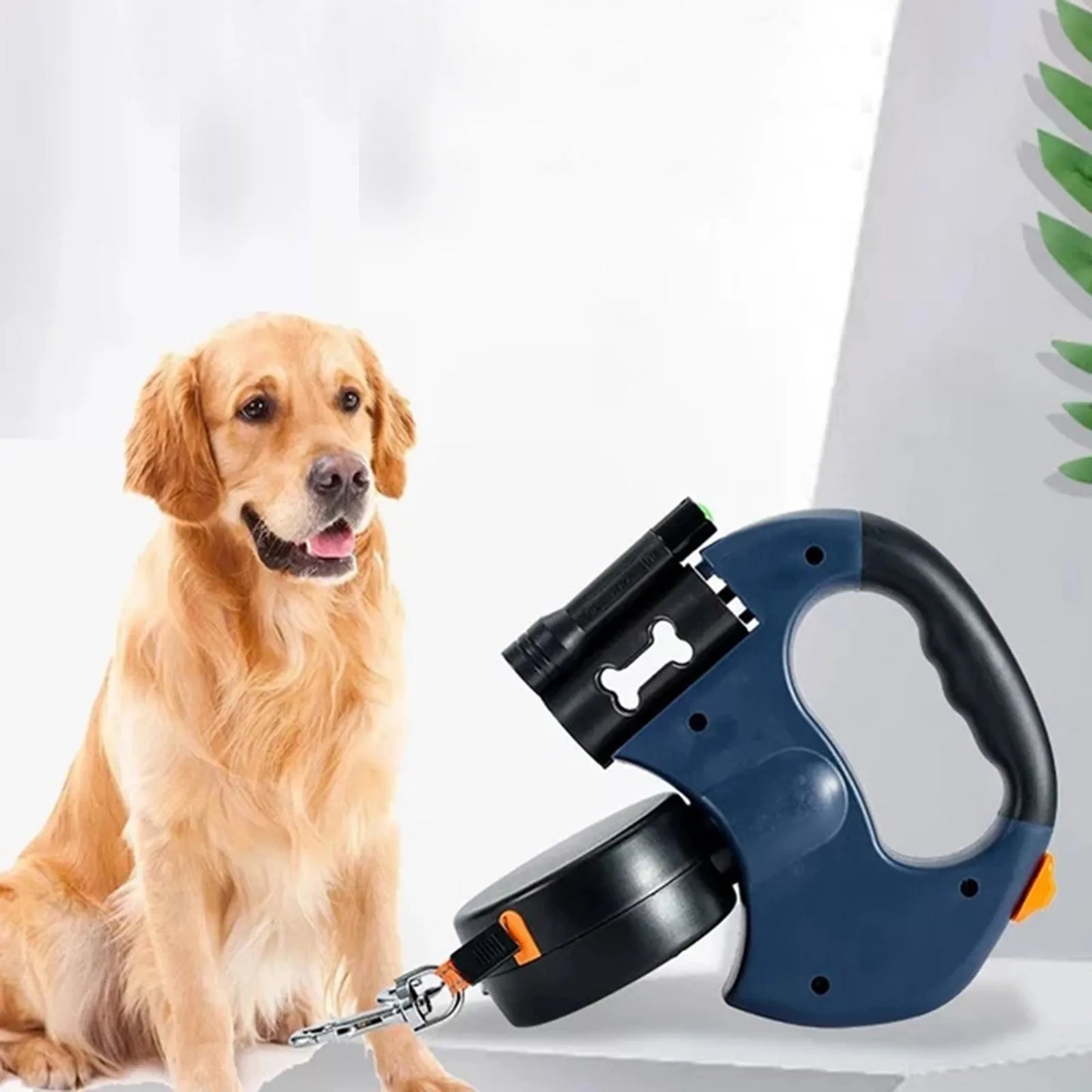 Dual Locking Auto Retractable Dog leash With Flashlight