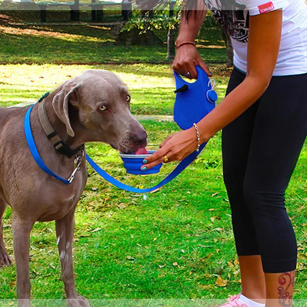 Dog Leash with Water  Bowl Waste Bag Dispenser