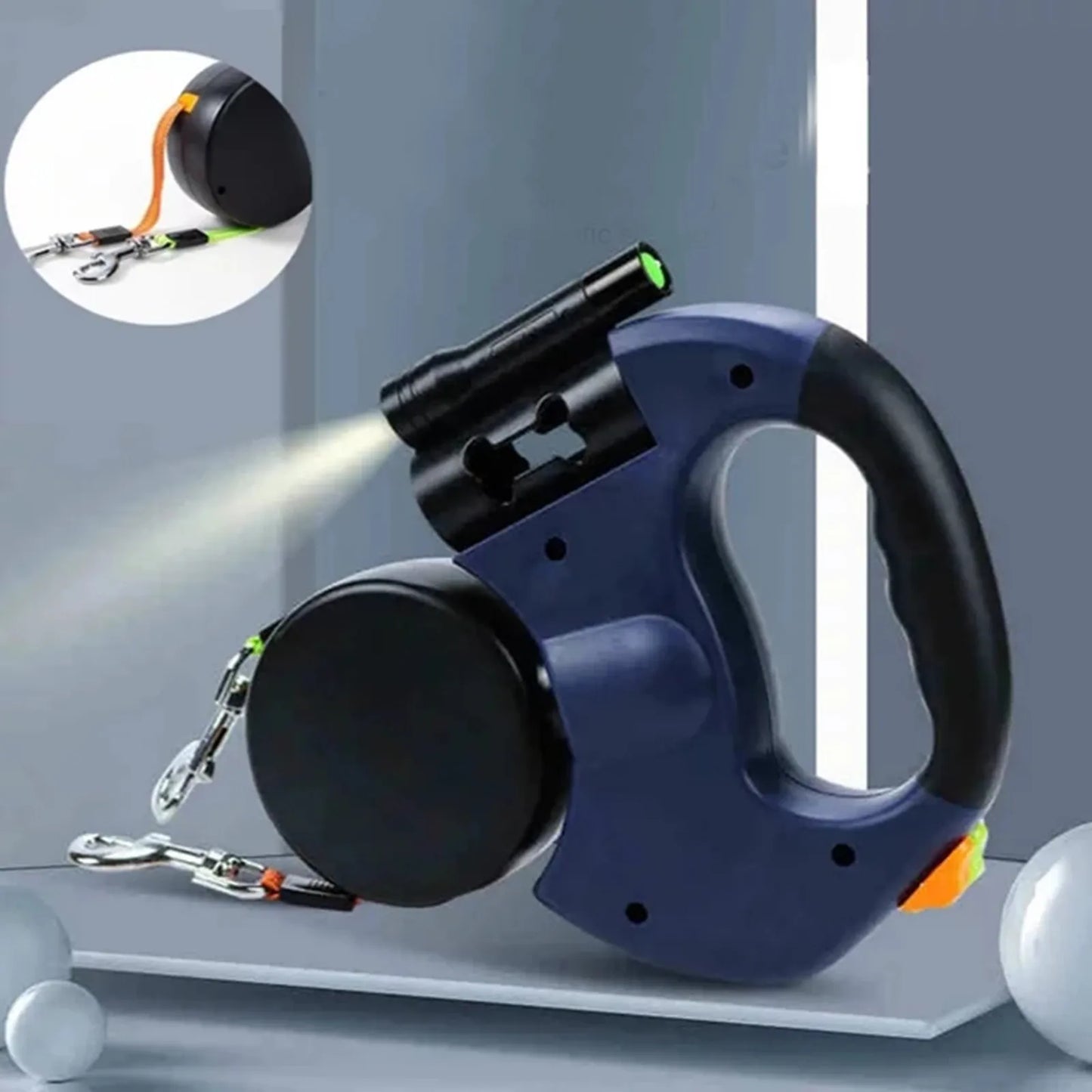 Dual Locking Auto Retractable Dog leash With Flashlight