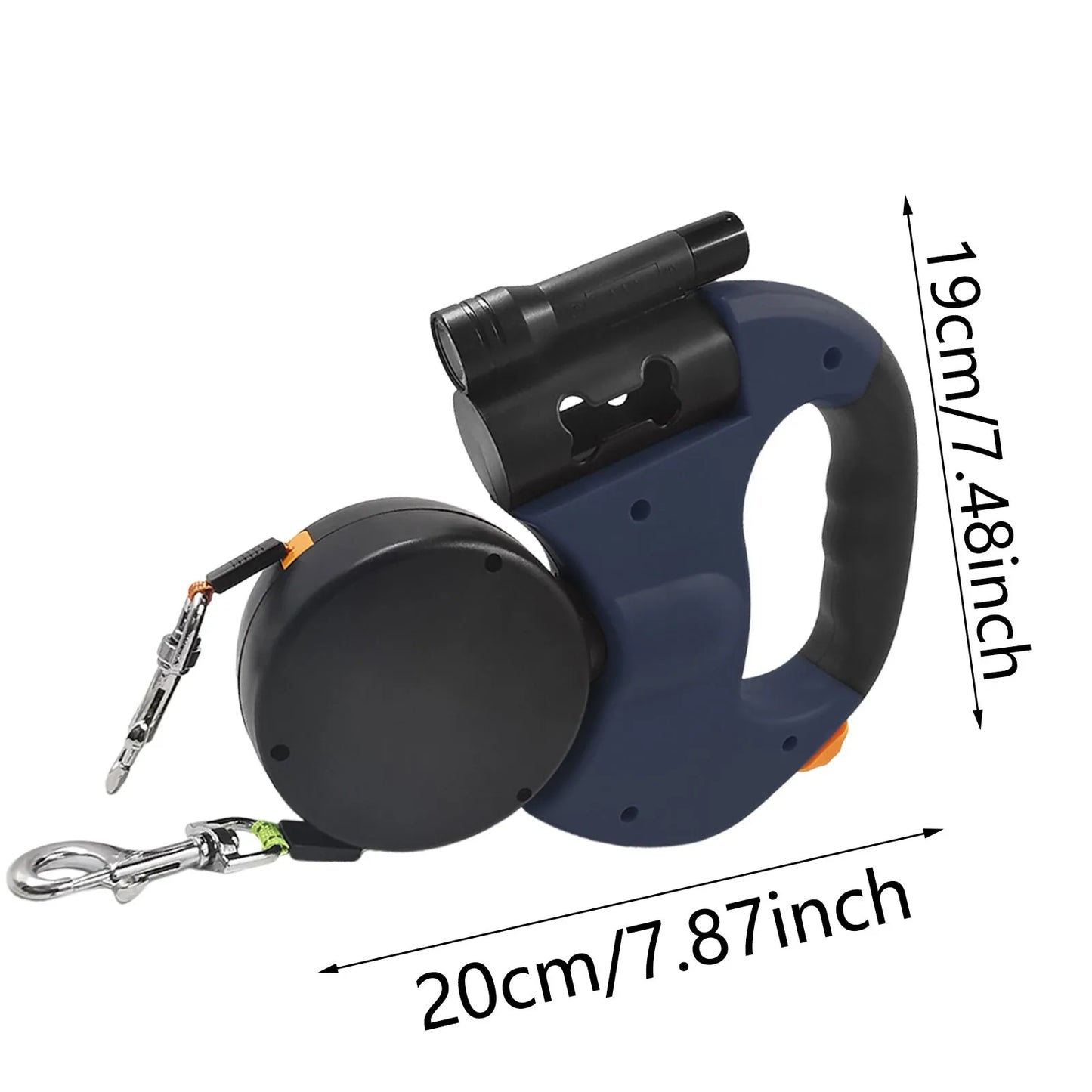 Dual Locking Auto Retractable Dog leash With Flashlight